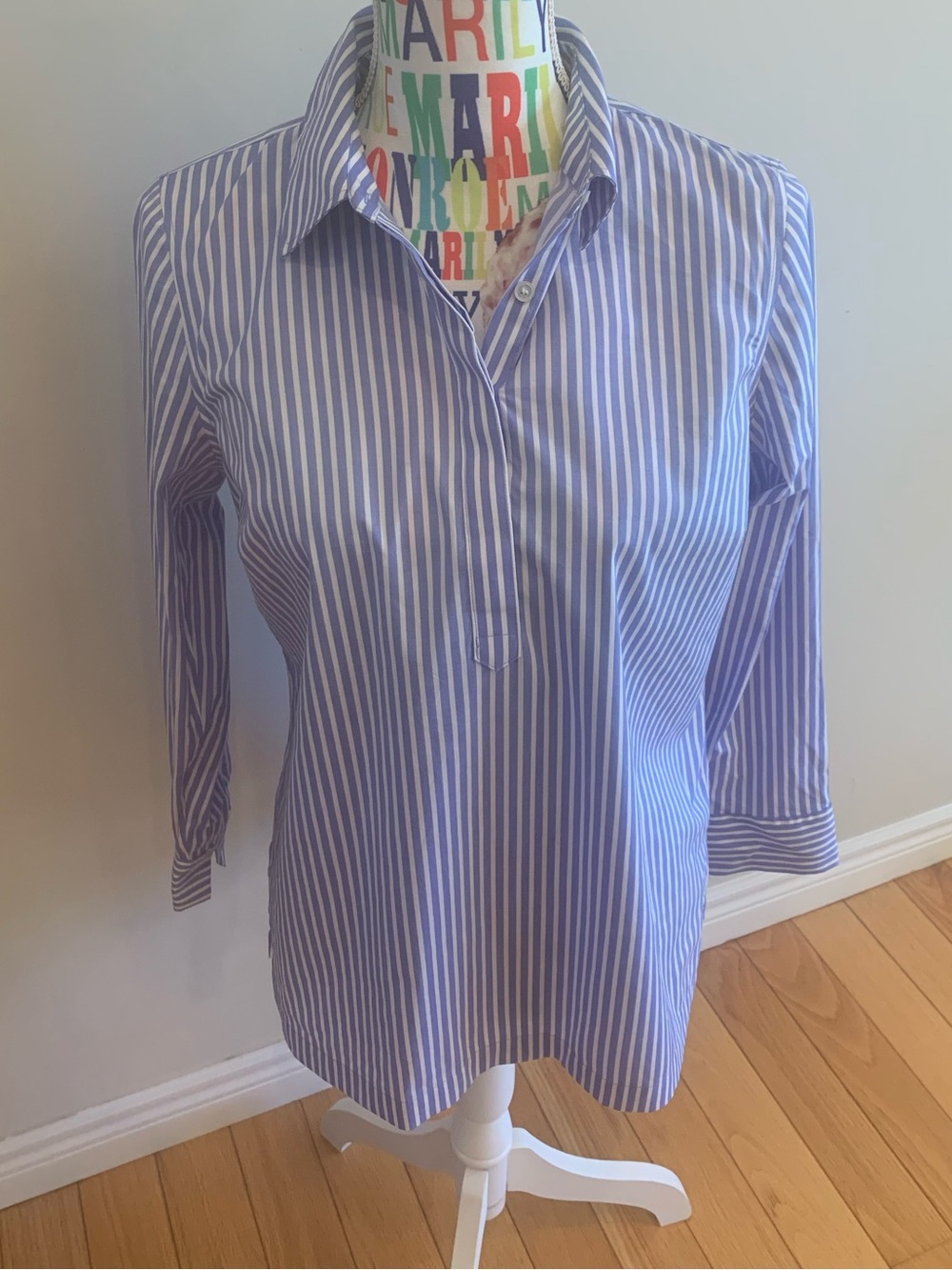 NWOT Talbots Blue and White Striped Shirt Non Iron 97% Cotton